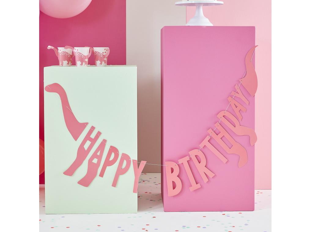 Pink Dinosaur Happy Birthday Bunting