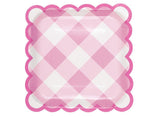 Pink Gingham Scalloped Dinner Plates 8pk