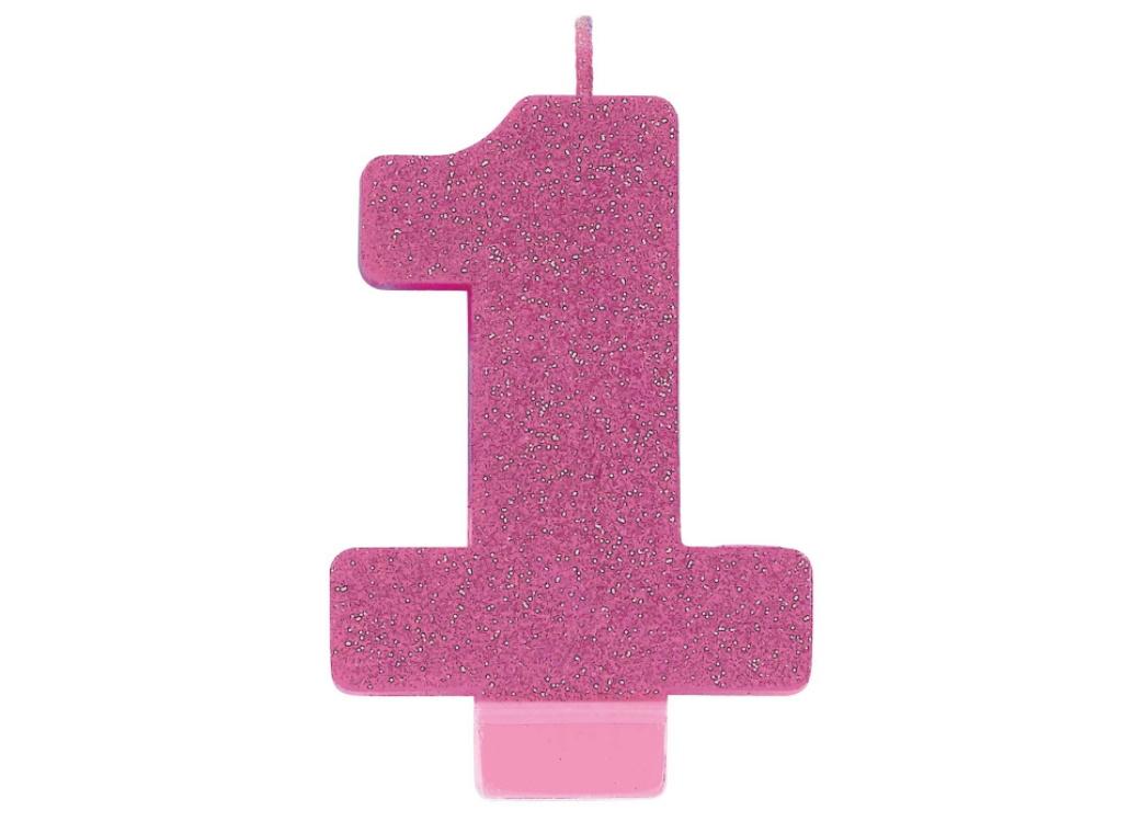 Pink Glitter Candle - Number 1