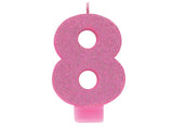 Pink Glitter Candle - Number 8