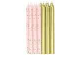 Pink Glitter & Gold Metallic Candles 12pk