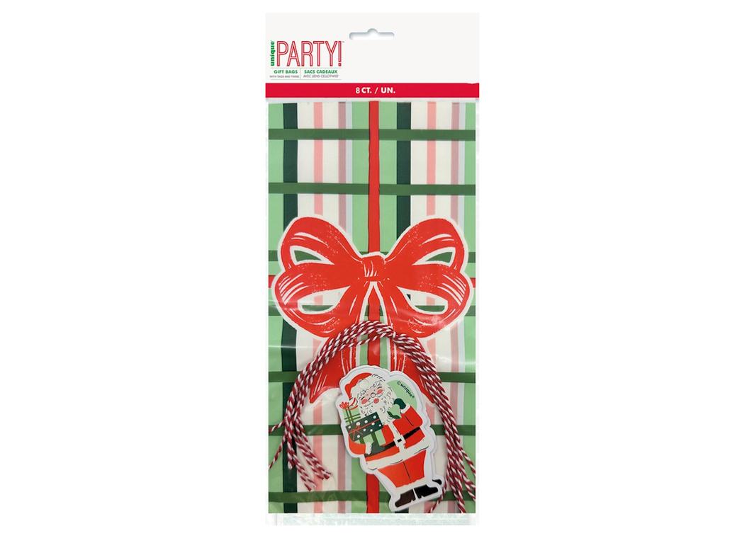 Vintage Christmas Plaid Cello Treat Bags 8pk