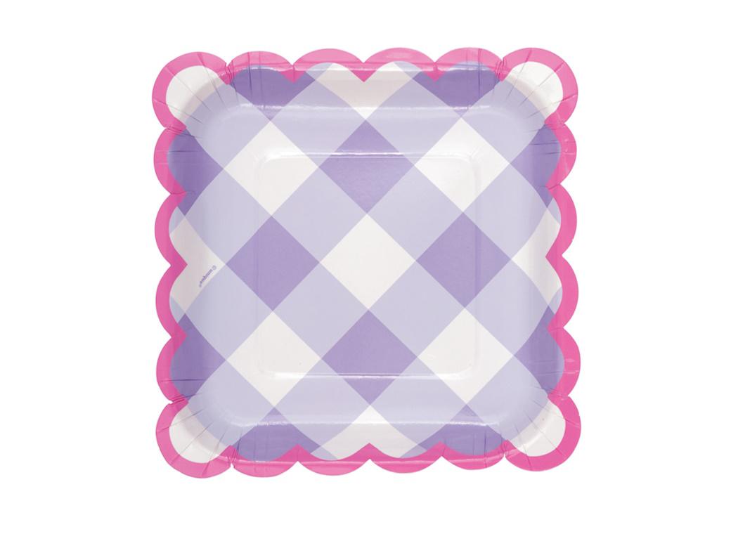 Purple Gingham Scalloped Lunch Plates 8pk