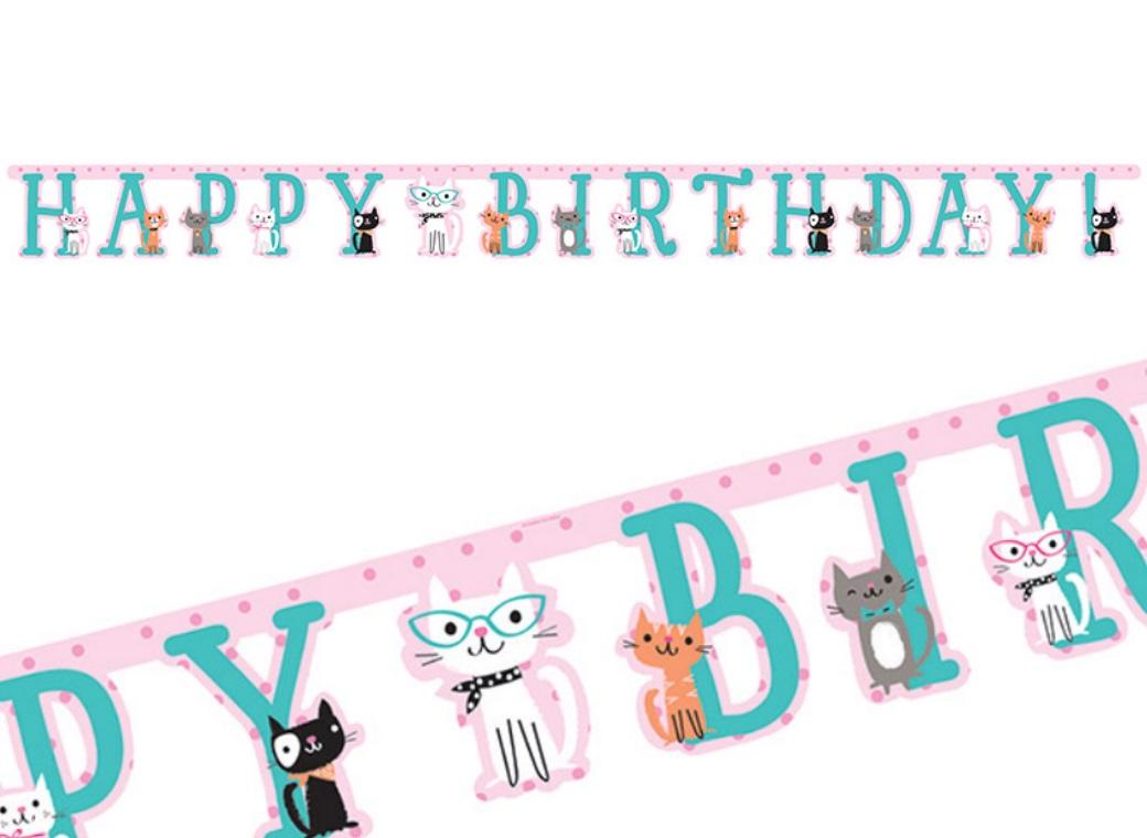 Purr-fect Party Happy Birthday Banner