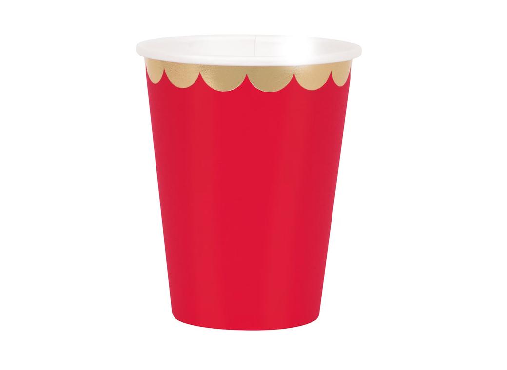 Red & Gold Foil Embossed Cups 8pk