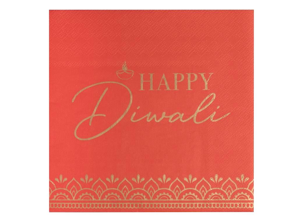 Red Happy Diwali Napkins 16pk