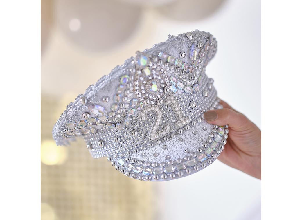 Rhinestone & Pearl Embellished 21st Birthday Hat