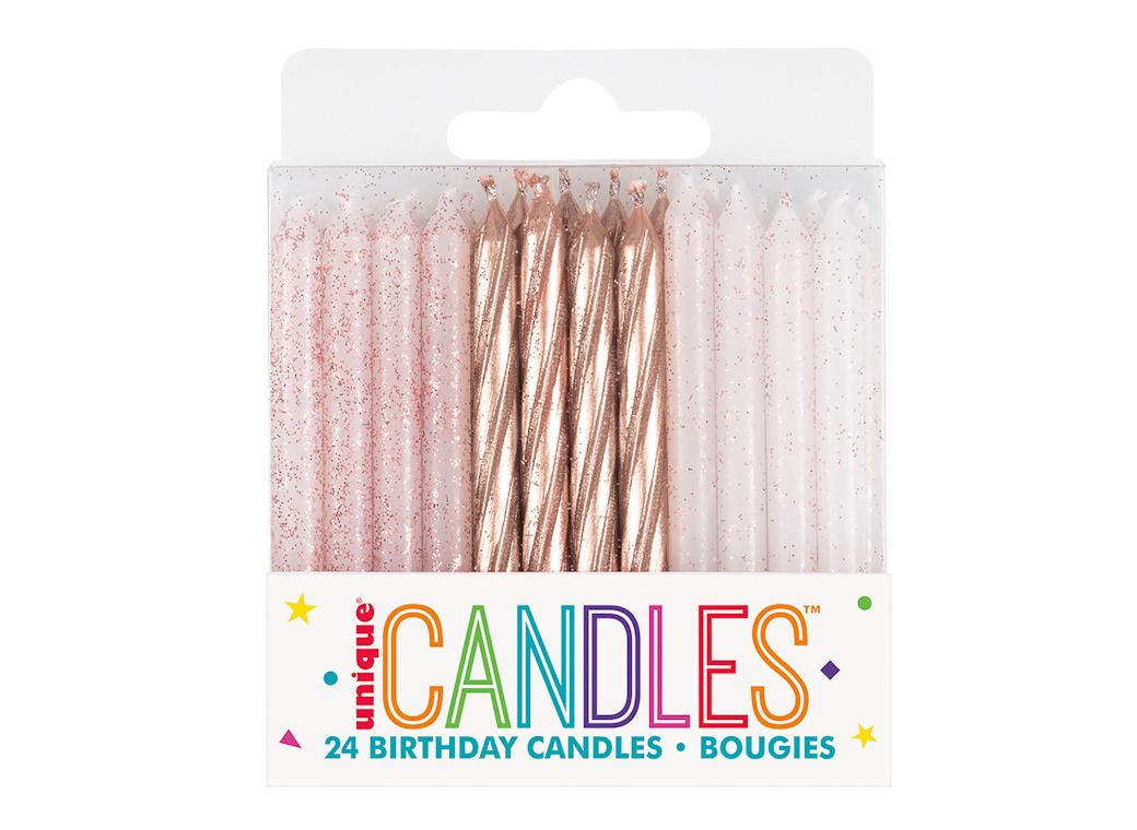 Rose Gold Assorted Spiral Candles 24pk