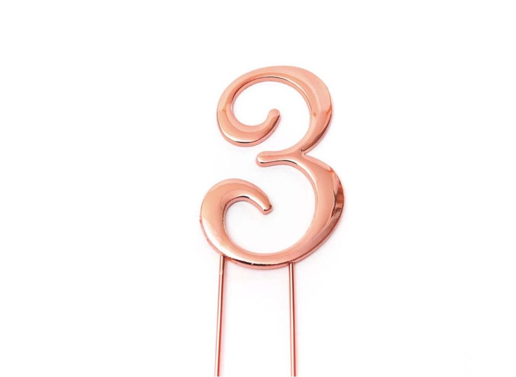 Rose Gold Cake Topper - Number 3