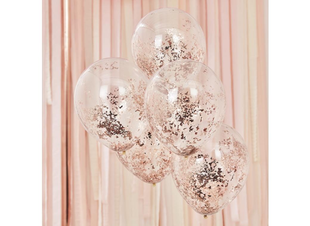 Rose Gold Confetti Balloons 5pk