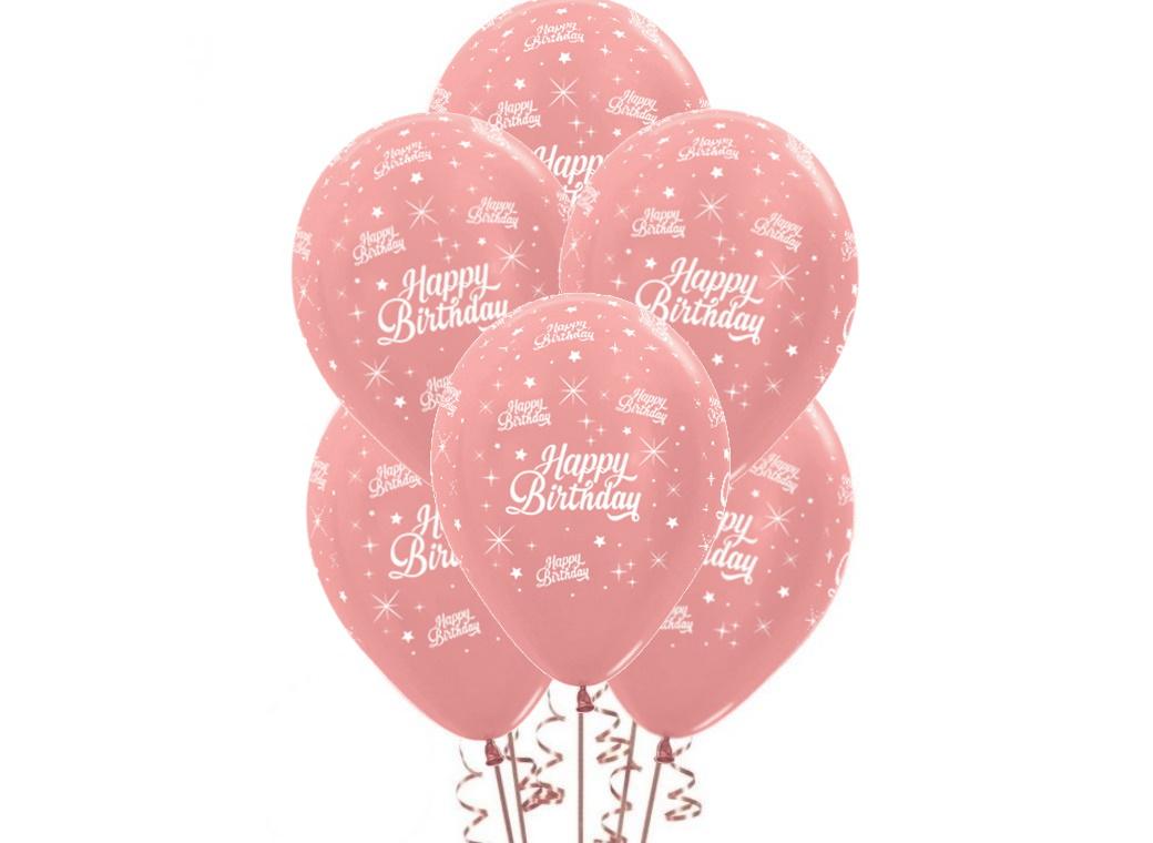 Happy Birthday Balloons - Rose Gold 6pk