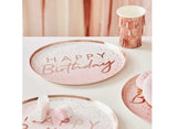 Happy Birthday Rose Gold Dinner Plates 8pk