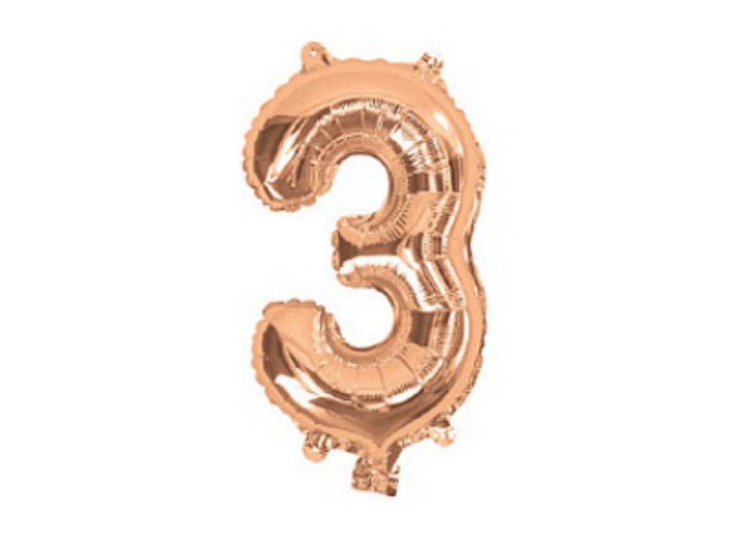 Mini Rose Gold Foil Balloon - Number 3