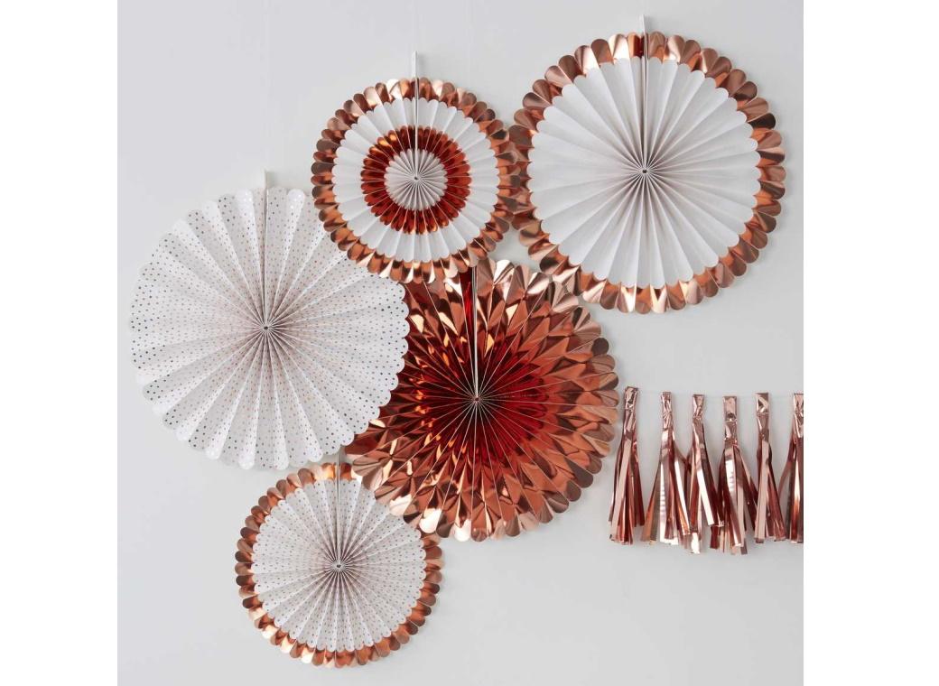 Rose Gold Paper Fans 5pk