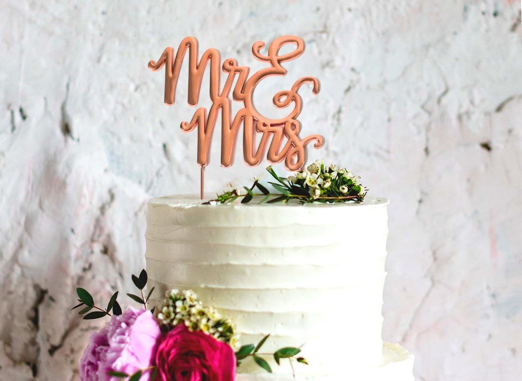 Rose Gold Plated Cake Topper - Mr & Mrs