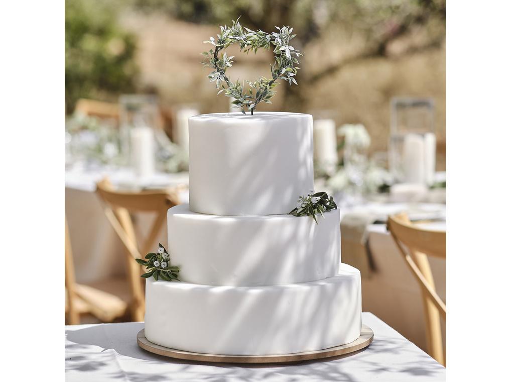 Sage Wedding Foliage Heart Cake Topper