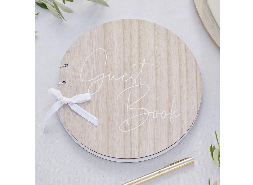 Sage Wedding Wooden Round Guest Book