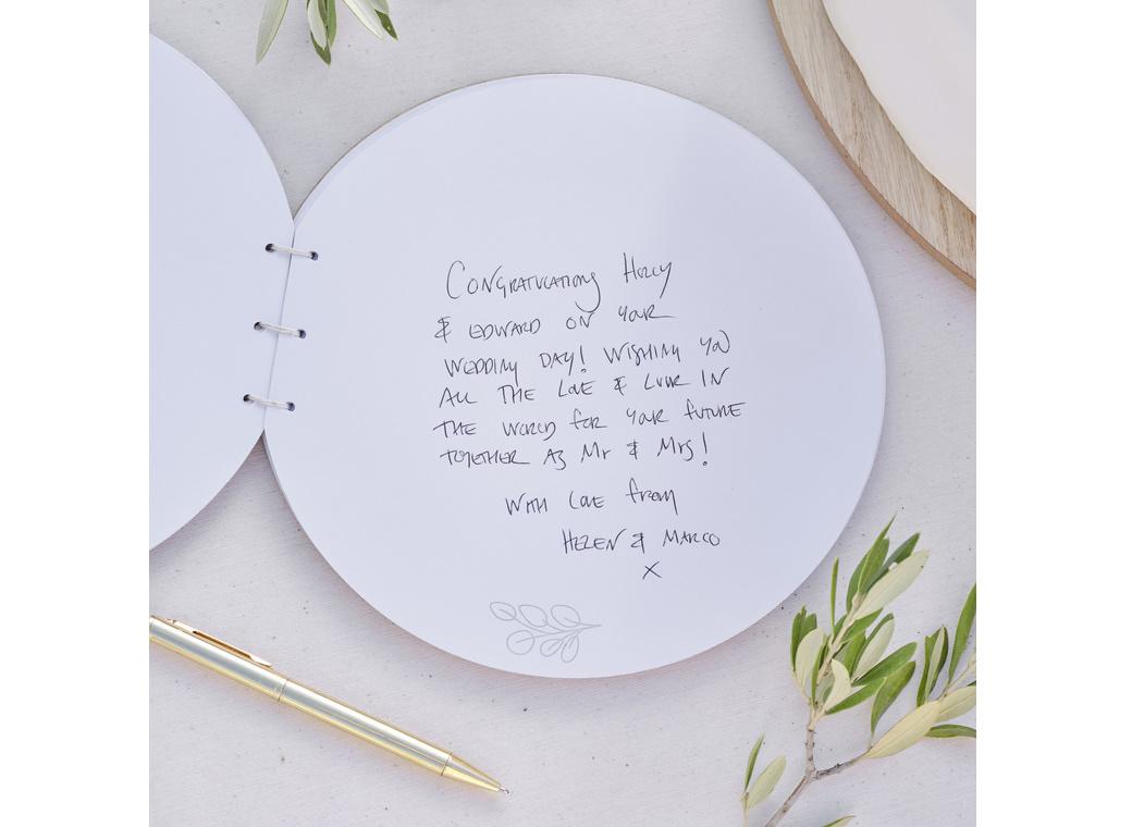 Sage Wedding Wooden Round Guest Book