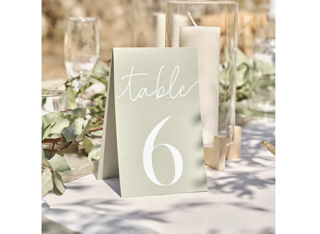 Sage Wedding Table Numbers 1-12