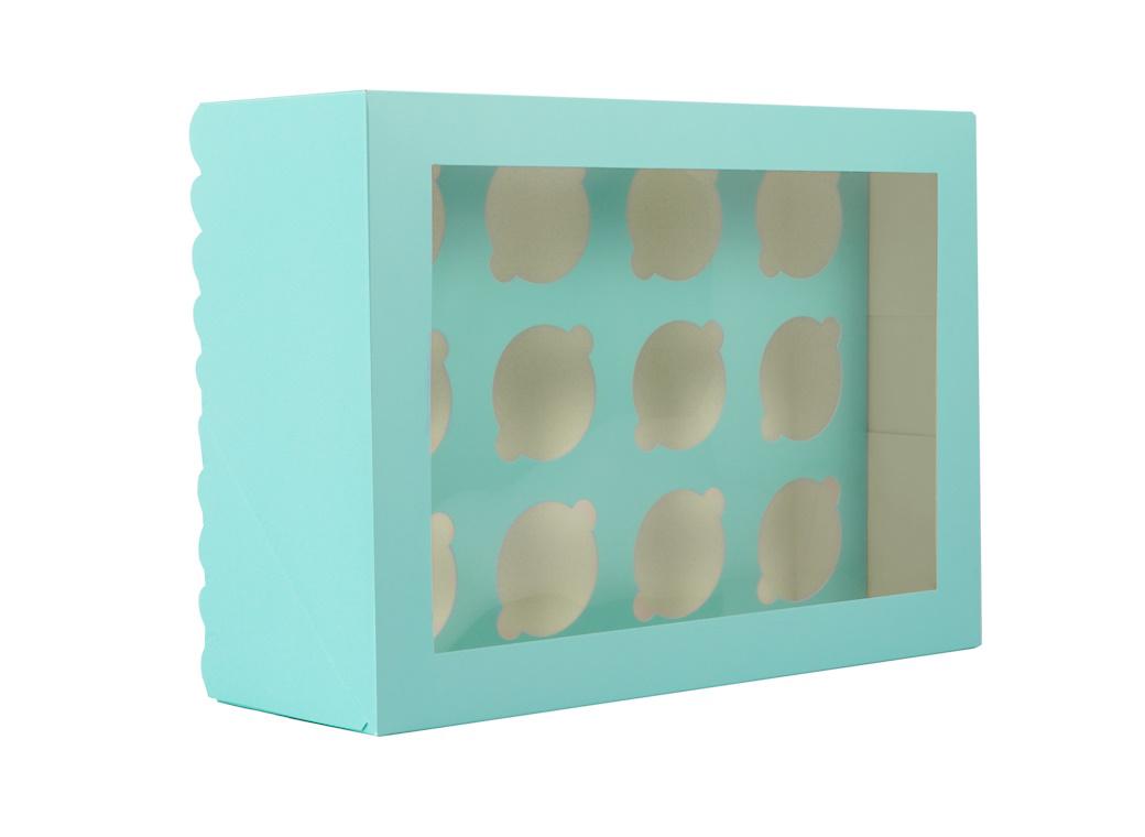 Scalloped Tall 12-Hole Cupcake Box - Pastel Blue