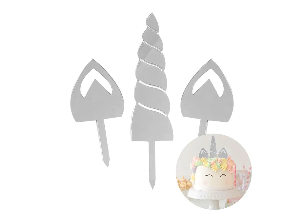 Silver Acrylic Cake Topper - Unicorn