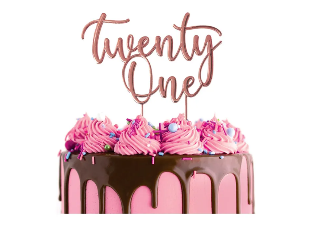 Rose Gold Metal Cake Topper - Twenty One