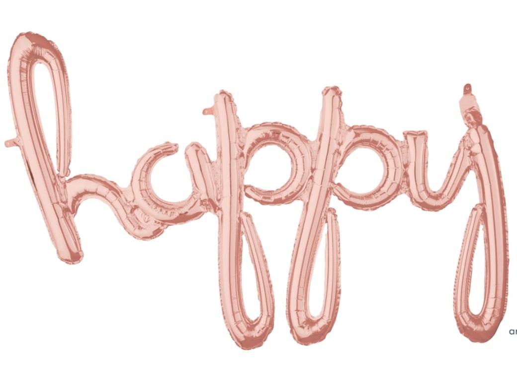 Script Balloon Rose Gold Happy