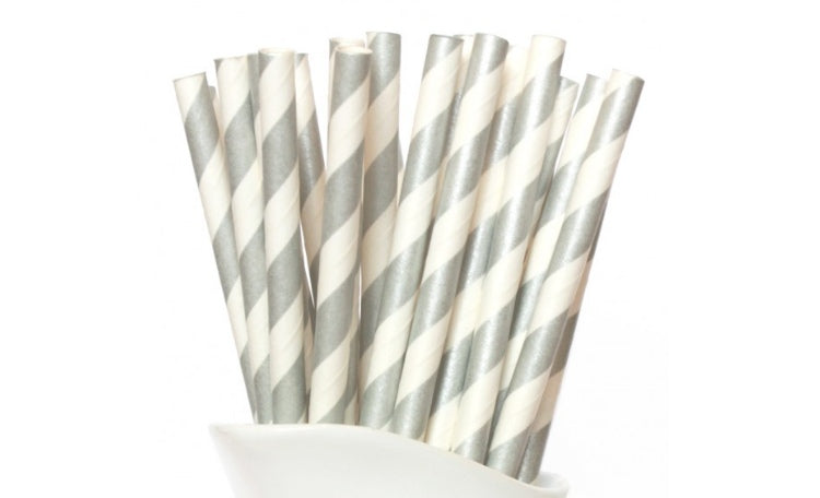 Paper Straws Silver Stripes 24pk