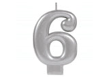 Metallic Silver Candle - Number 6