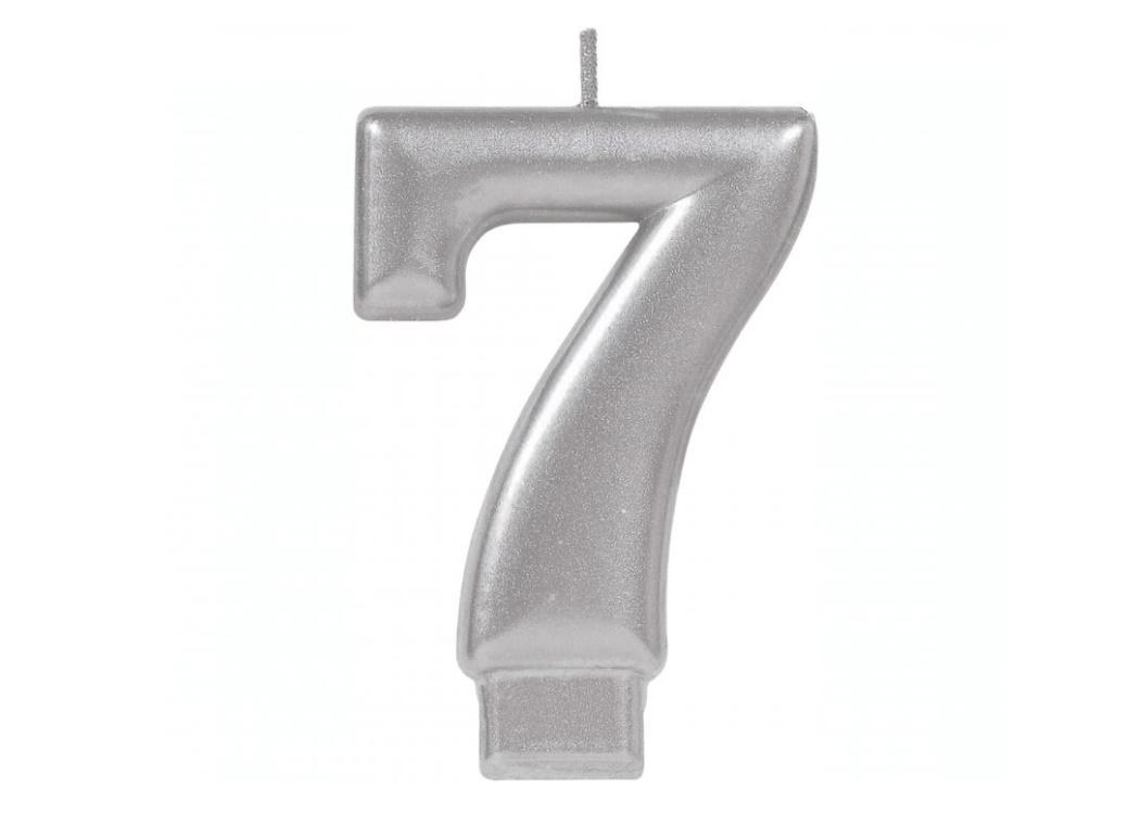 Metallic Silver Candle - Number 7