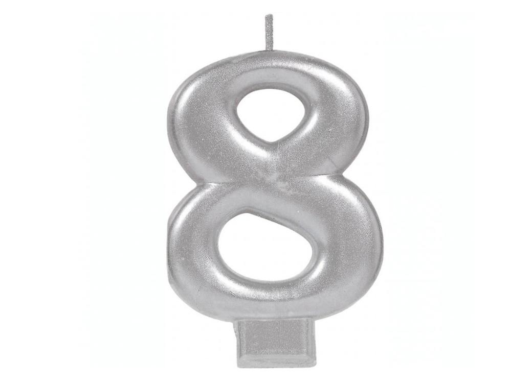 Metallic Silver Candle - Number 8