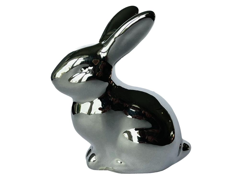 Silver Ceramic Standing Bunny