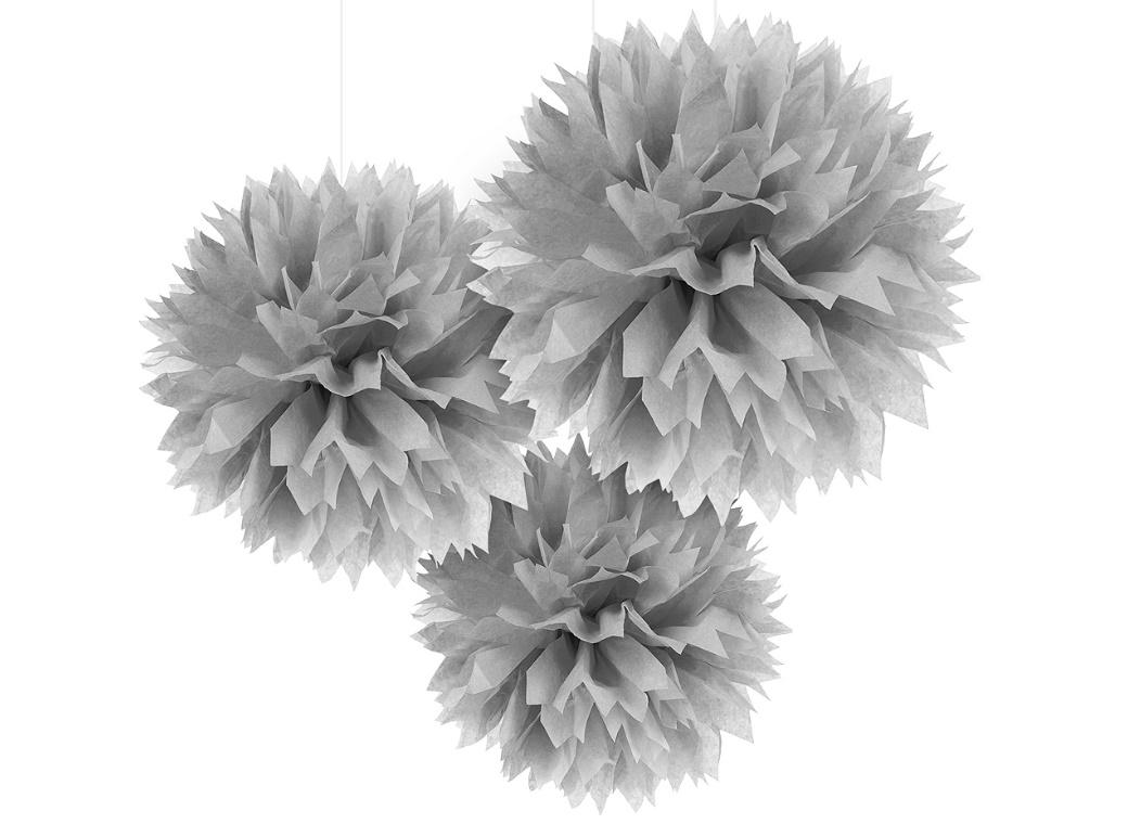 Fluffy Tissue Pom Poms 3pk - Silver