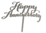 Happy Anniversary Cake Topper - Silver Glitter