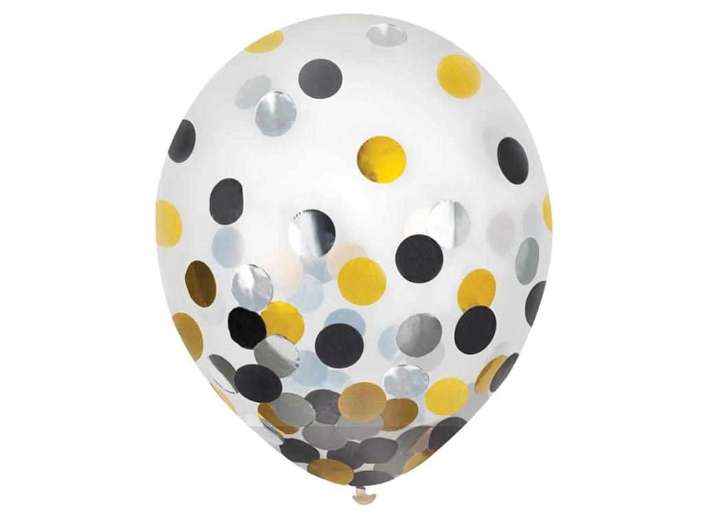 Confetti Balloons 6pk Silver Gold