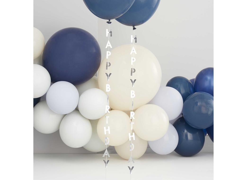 Silver Happy Birthday Balloon Tails 5pk