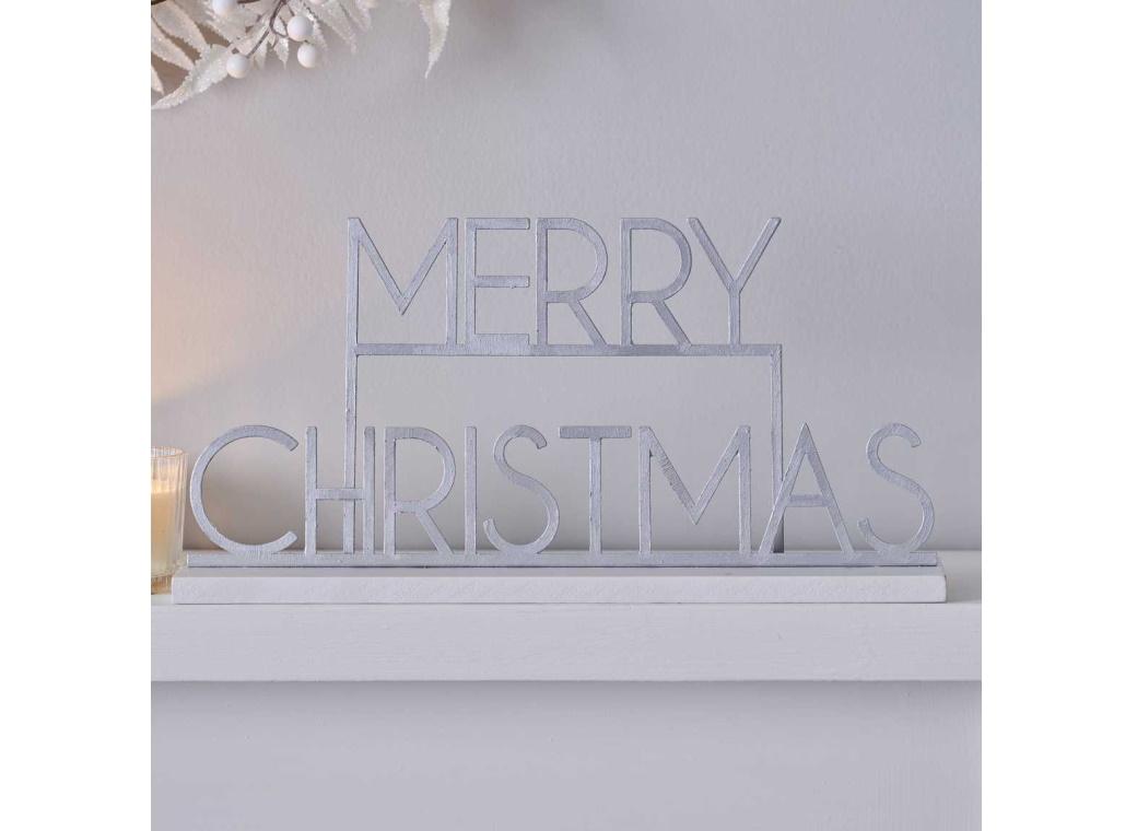 Silver Merry Christmas Sign