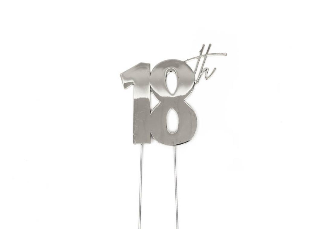 Silver Metal Cake Topper - 18th