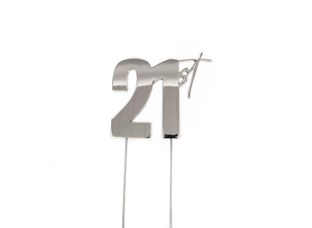 Silver Metal Cake Topper - 21st