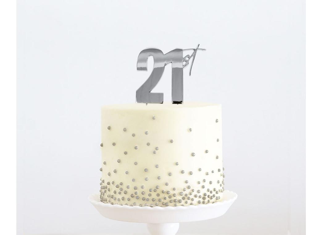 Silver Metal Cake Topper - 21st