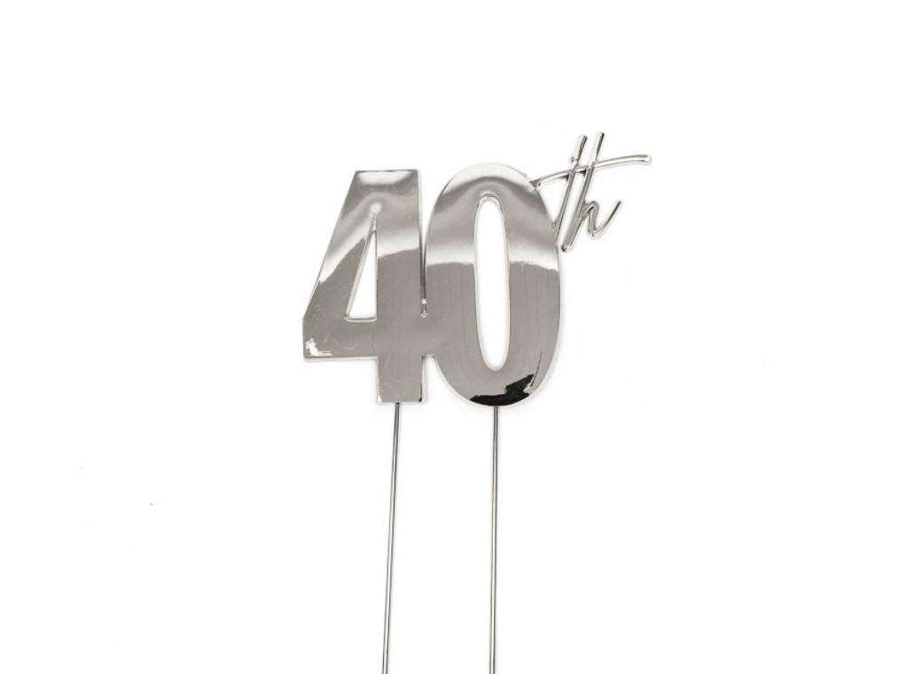 Silver Metal Cake Topper - 40th