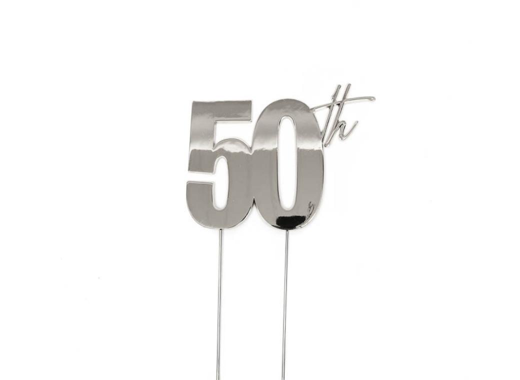 Silver Metal Cake Topper - 50th