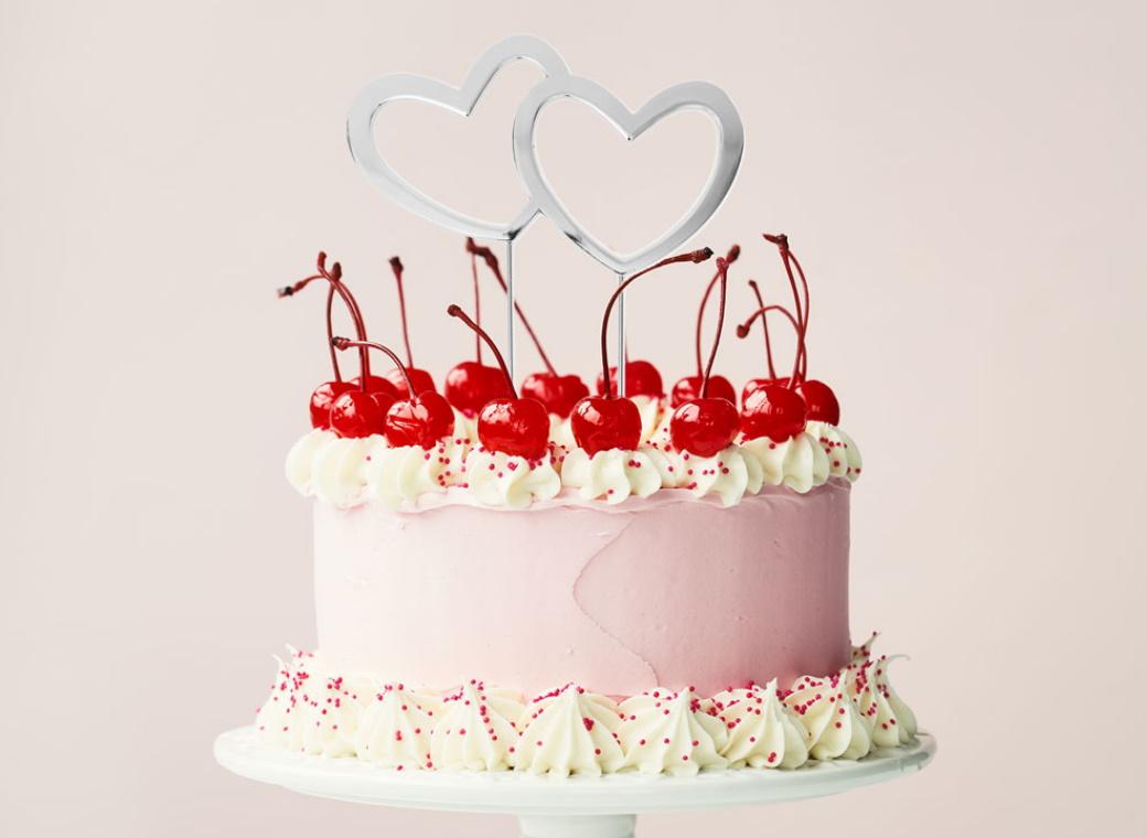 Silver Plated Cake Topper - Double Hearts