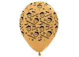 Graduation Caps & Smiley Faces Gold Balloons 6pk