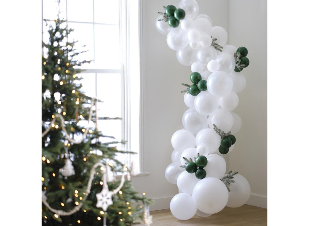 Nordic Noel Snowy Balloon Arch with Frosted Foliage