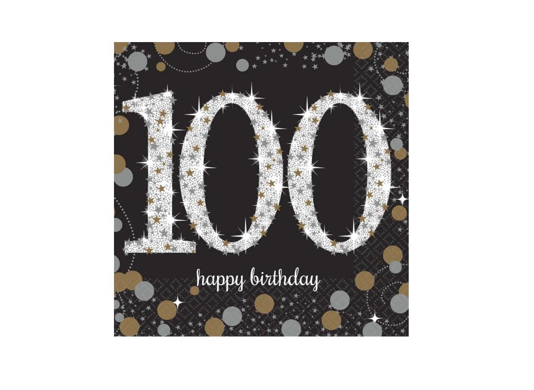 Sparkling 100th Birthday Beverage Napkins 16pk