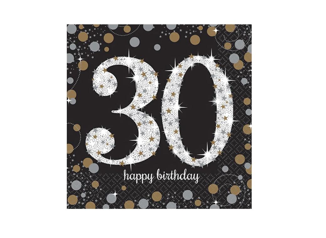 Sparkling 30th Birthday Beverage Napkins 16pk