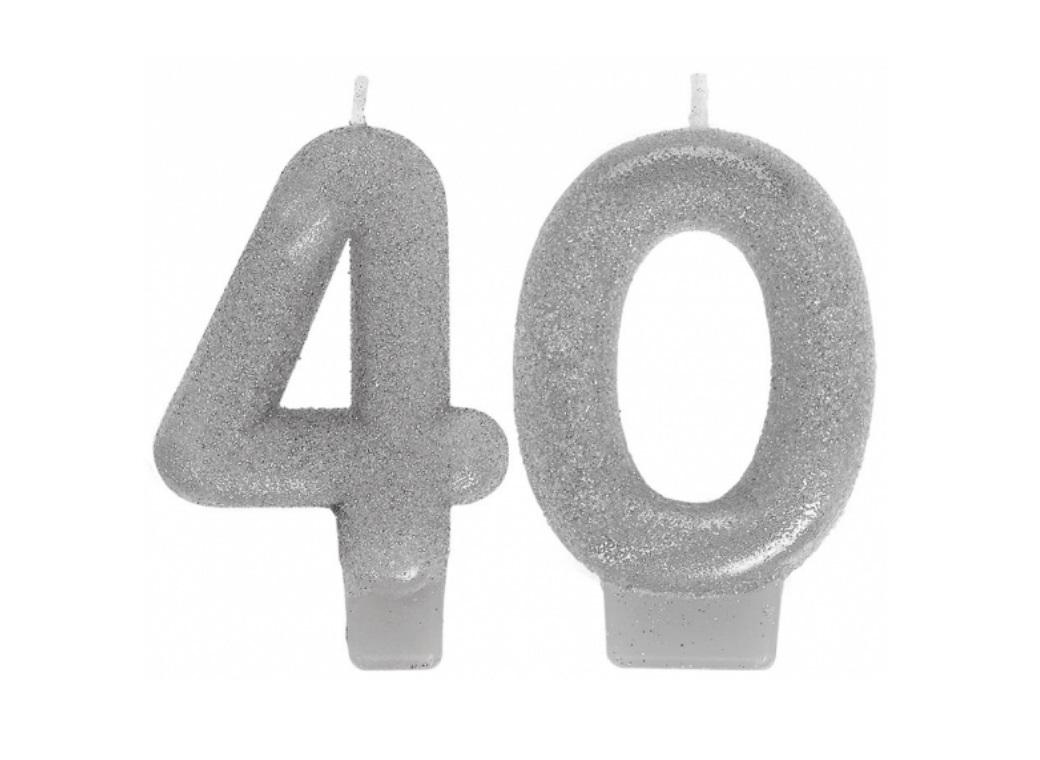 Silver Glitter 40th Candles