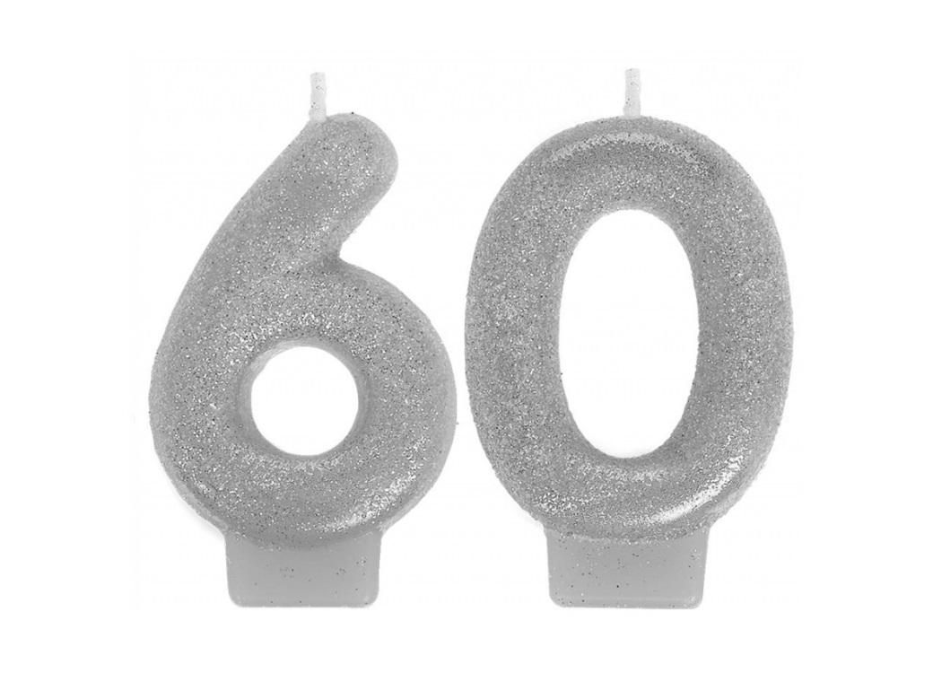 Silver Glitter 60th Candles