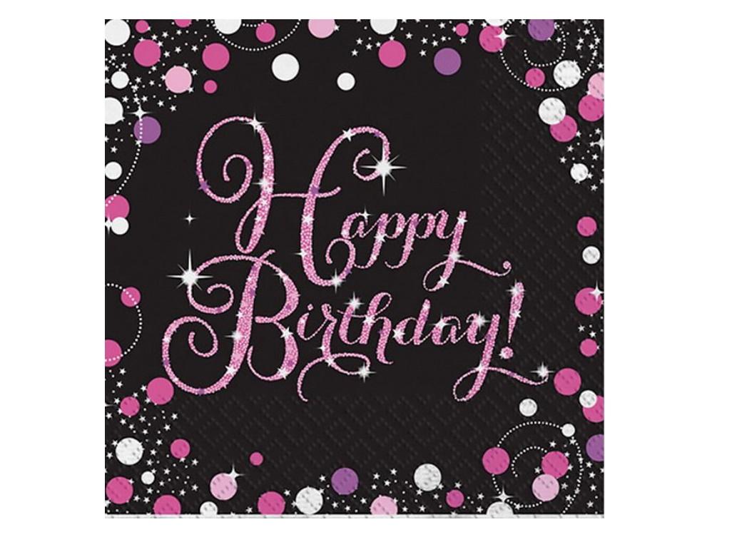 Sparkling Pink Happy Birthday Lunch Napkins 16pk